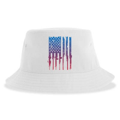 Vintage Rifle American Flag Retro Sustainable Bucket Hat