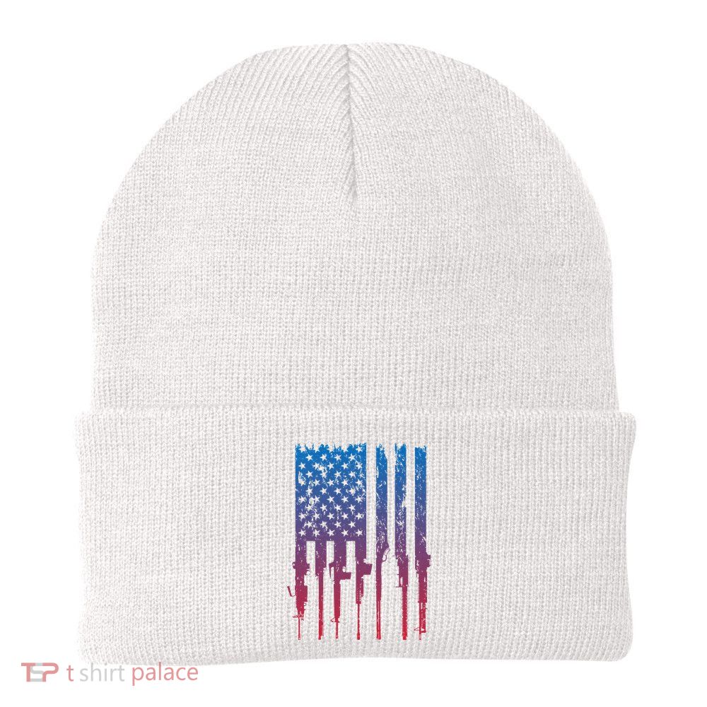 Vintage Rifle American Flag Retro Beanie