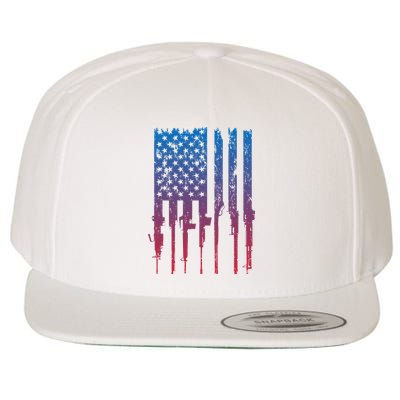Vintage Rifle American Flag Retro Wool Snapback Cap