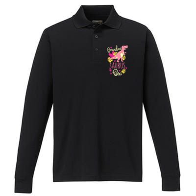 Grandma Saurus Rex Dinosaur Performance Long Sleeve Polo