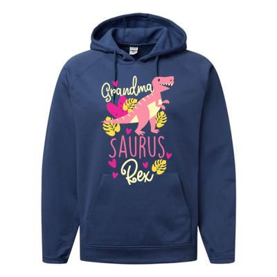 Grandma Saurus Rex Dinosaur Performance Fleece Hoodie