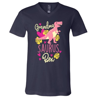 Grandma Saurus Rex Dinosaur V-Neck T-Shirt