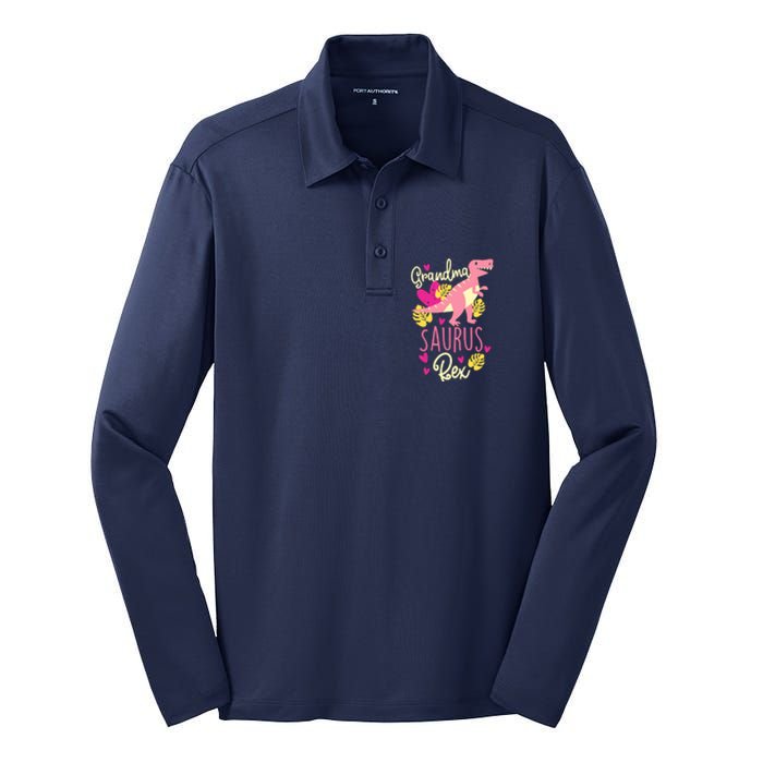 Grandma Saurus Rex Dinosaur Silk Touch Performance Long Sleeve Polo