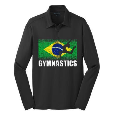 Gymnastics Sport Retro Brazil Flag Brazilian Gymnast Silk Touch Performance Long Sleeve Polo