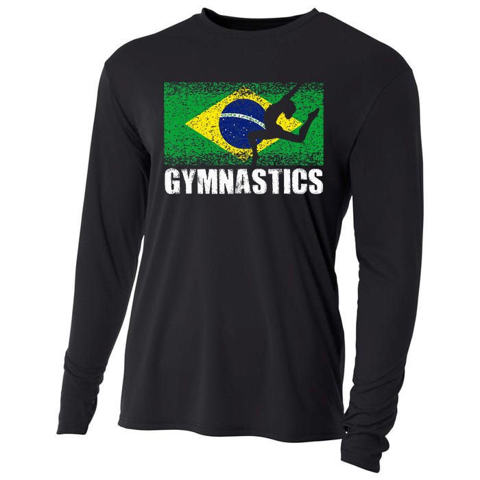 Gymnastics Sport Retro Brazil Flag Brazilian Gymnast Cooling Performance Long Sleeve Crew