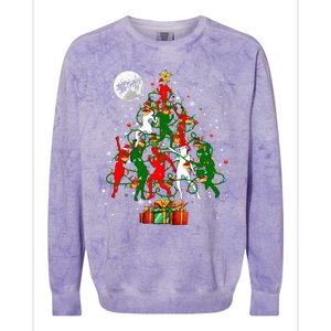 Group Santa Reindeer Elf Dancers Dancing As Christmas Tree Cool Gift Colorblast Crewneck Sweatshirt