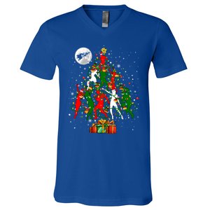 Group Santa Reindeer Elf Dancers Dancing As Christmas Tree Cool Gift V-Neck T-Shirt