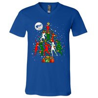 Group Santa Reindeer Elf Dancers Dancing As Christmas Tree Cool Gift V-Neck T-Shirt