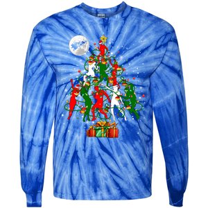 Group Santa Reindeer Elf Dancers Dancing As Christmas Tree Cool Gift Tie-Dye Long Sleeve Shirt