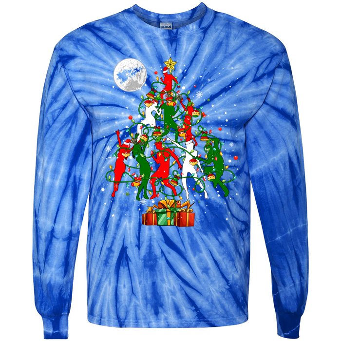 Group Santa Reindeer Elf Dancers Dancing As Christmas Tree Cool Gift Tie-Dye Long Sleeve Shirt