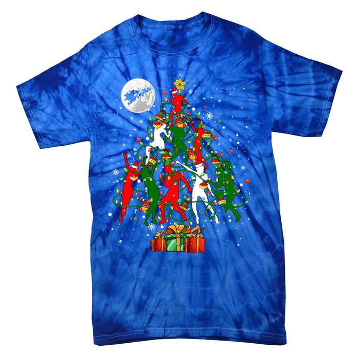 Group Santa Reindeer Elf Dancers Dancing As Christmas Tree Cool Gift Tie-Dye T-Shirt