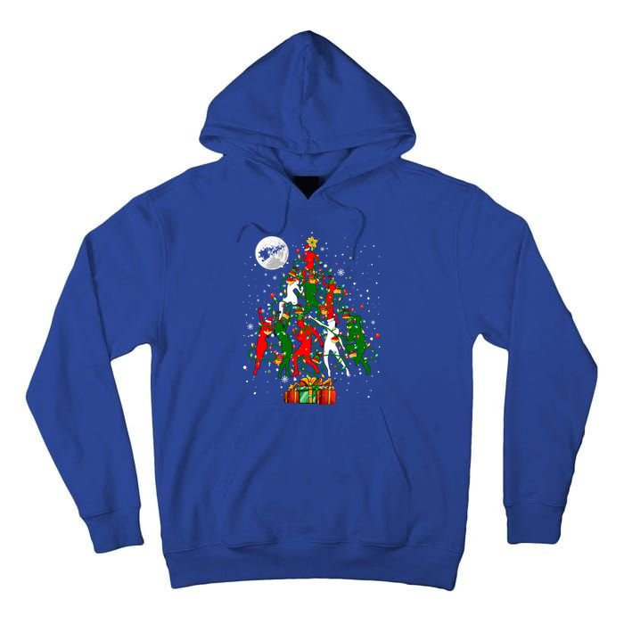 Group Santa Reindeer Elf Dancers Dancing As Christmas Tree Cool Gift Tall Hoodie