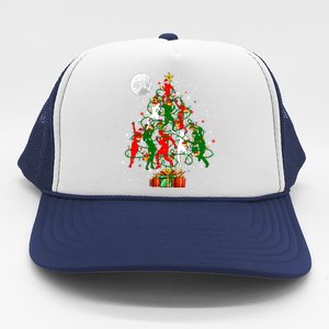 Group Santa Reindeer Elf Dancers Dancing As Christmas Tree Cool Gift Trucker Hat