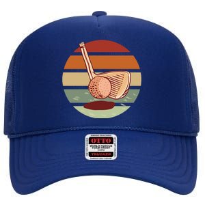 Golf Sunset Retro High Crown Mesh Back Trucker Hat