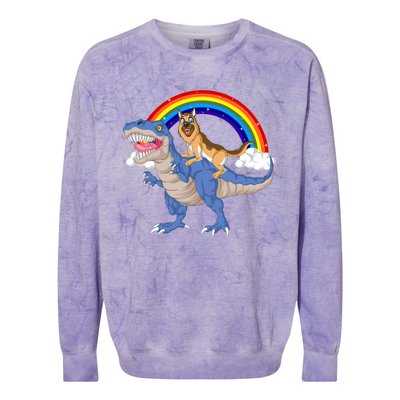 German Shepherd Riding Dinosaur Colorblast Crewneck Sweatshirt