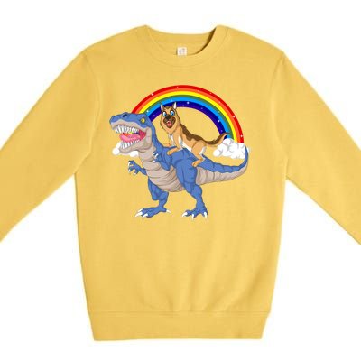 German Shepherd Riding Dinosaur Premium Crewneck Sweatshirt