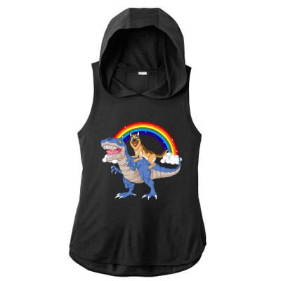 German Shepherd Riding Dinosaur Ladies PosiCharge Tri-Blend Wicking Draft Hoodie Tank