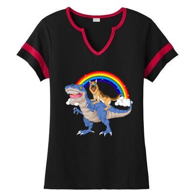 German Shepherd Riding Dinosaur Ladies Halftime Notch Neck Tee