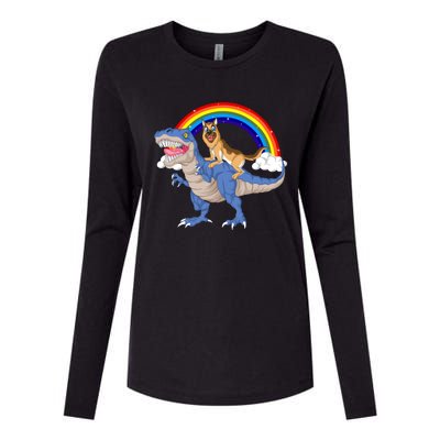 German Shepherd Riding Dinosaur Womens Cotton Relaxed Long Sleeve T-Shirt