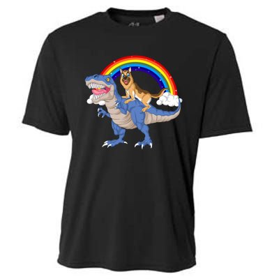 German Shepherd Riding Dinosaur Cooling Performance Crew T-Shirt