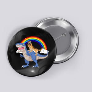 German Shepherd Riding Dinosaur Button