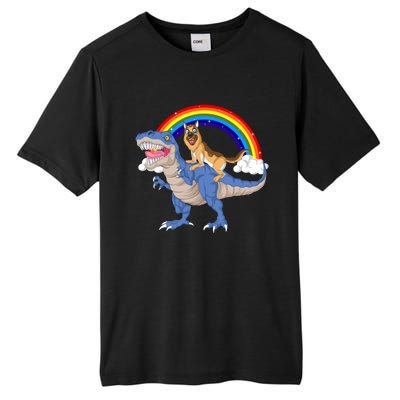 German Shepherd Riding Dinosaur Tall Fusion ChromaSoft Performance T-Shirt