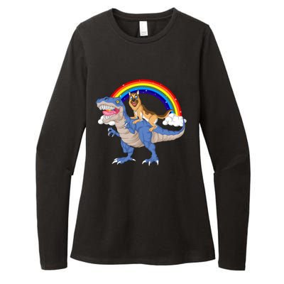 German Shepherd Riding Dinosaur Womens CVC Long Sleeve Shirt