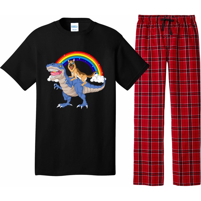 German Shepherd Riding Dinosaur Pajama Set