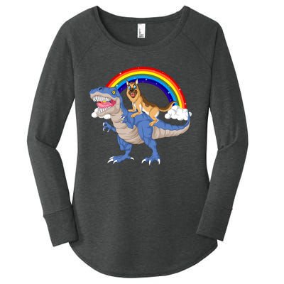 German Shepherd Riding Dinosaur Women's Perfect Tri Tunic Long Sleeve Shirt