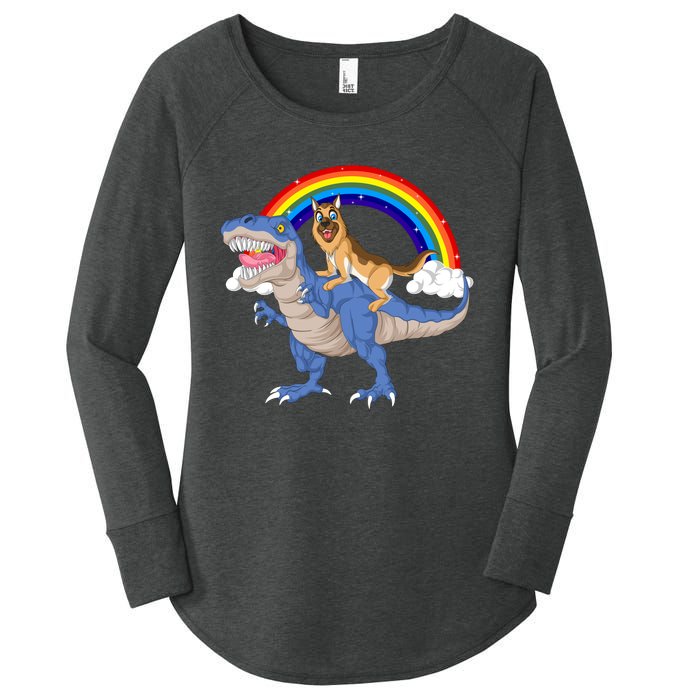 German Shepherd Riding Dinosaur Women's Perfect Tri Tunic Long Sleeve Shirt