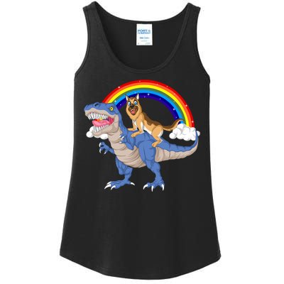 German Shepherd Riding Dinosaur Ladies Essential Tank