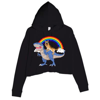 German Shepherd Riding Dinosaur Crop Fleece Hoodie