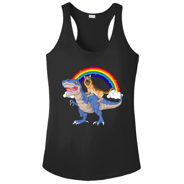 German Shepherd Riding Dinosaur Ladies PosiCharge Competitor Racerback Tank