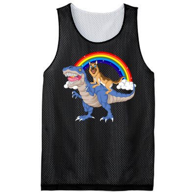 German Shepherd Riding Dinosaur Mesh Reversible Basketball Jersey Tank