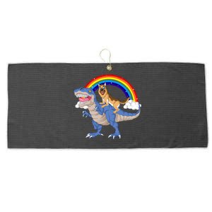 German Shepherd Riding Dinosaur Large Microfiber Waffle Golf Towel