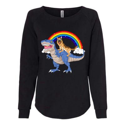 German Shepherd Riding Dinosaur Womens California Wash Sweatshirt