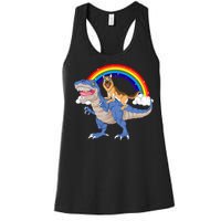 German Shepherd Riding Dinosaur Women's Racerback Tank