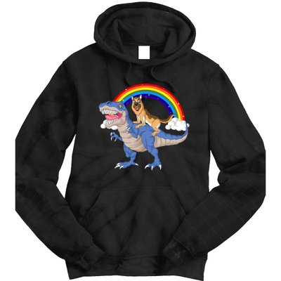 German Shepherd Riding Dinosaur Tie Dye Hoodie