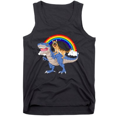 German Shepherd Riding Dinosaur Tank Top