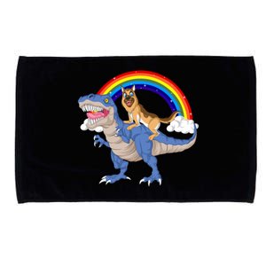 German Shepherd Riding Dinosaur Microfiber Hand Towel