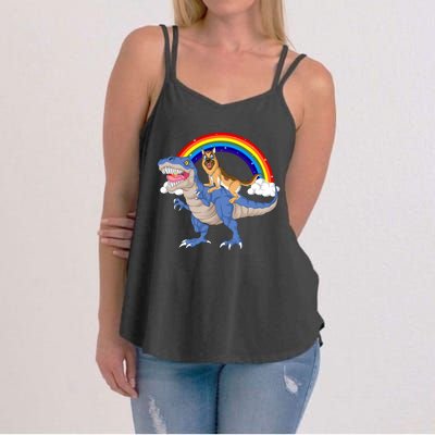 German Shepherd Riding Dinosaur Women's Strappy Tank