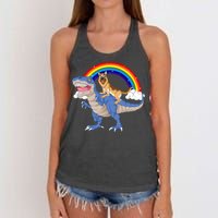 German Shepherd Riding Dinosaur Women's Knotted Racerback Tank