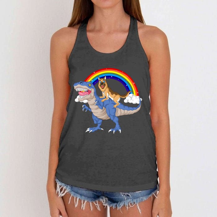 German Shepherd Riding Dinosaur Women's Knotted Racerback Tank