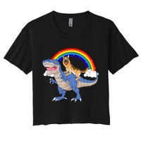 German Shepherd Riding Dinosaur Women's Crop Top Tee