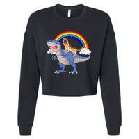 German Shepherd Riding Dinosaur Cropped Pullover Crew