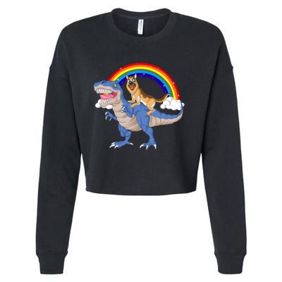 German Shepherd Riding Dinosaur Cropped Pullover Crew