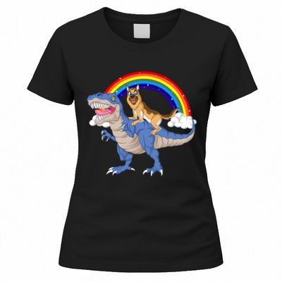 German Shepherd Riding Dinosaur Women's T-Shirt