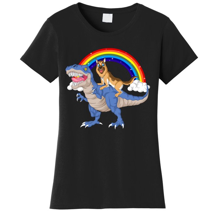 German Shepherd Riding Dinosaur Women's T-Shirt