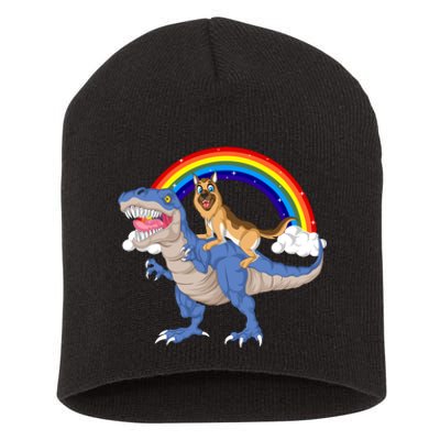 German Shepherd Riding Dinosaur Short Acrylic Beanie