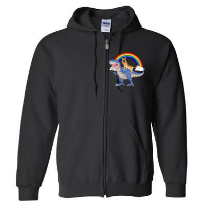 German Shepherd Riding Dinosaur Full Zip Hoodie